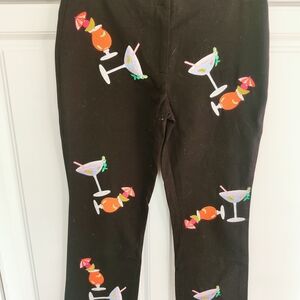 CJ Laing Palm Beach Size 2 Black Pants with Colorful Cocktail Embroidery